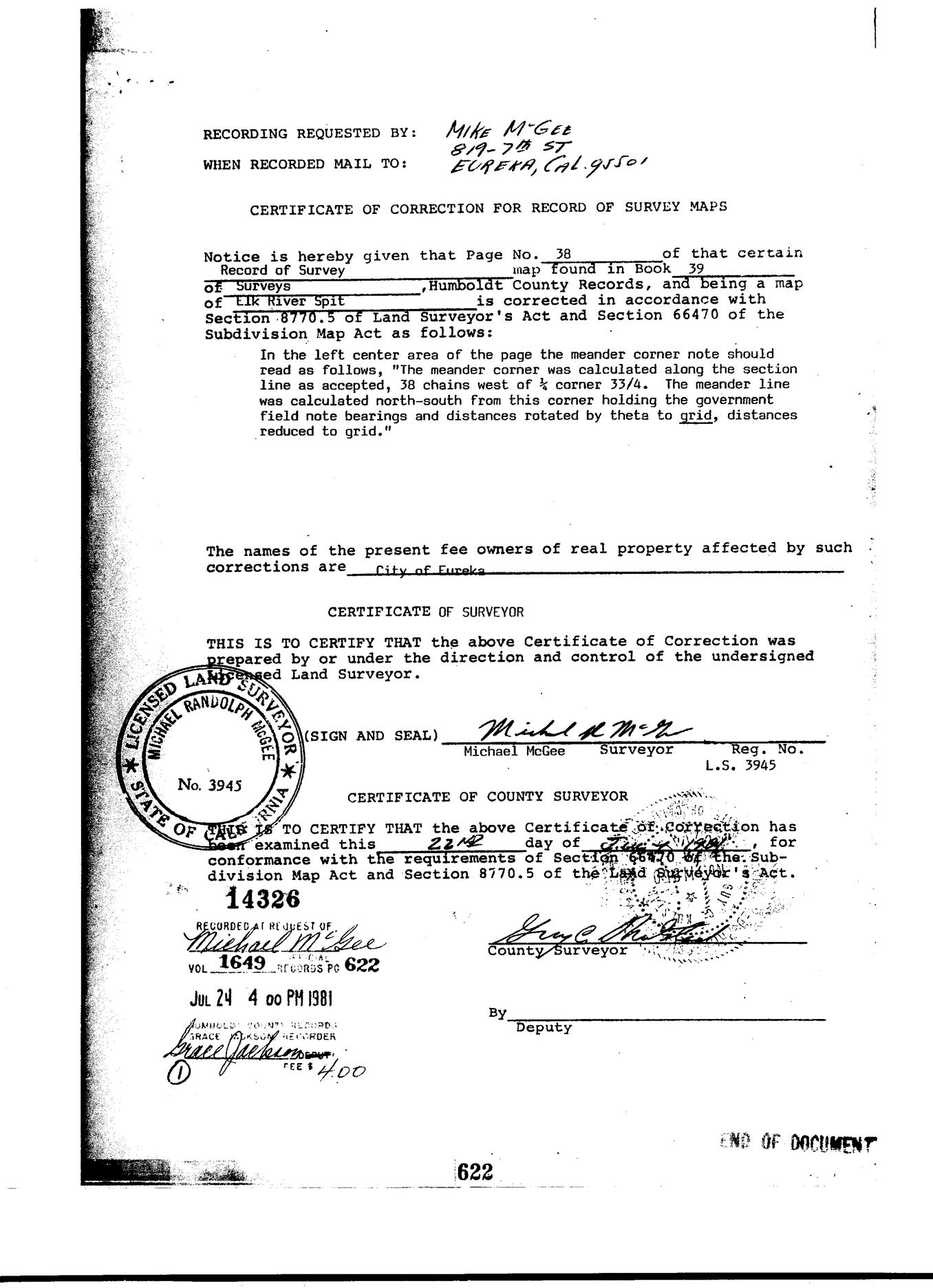 Book 39 Page 39 of Map Type RS