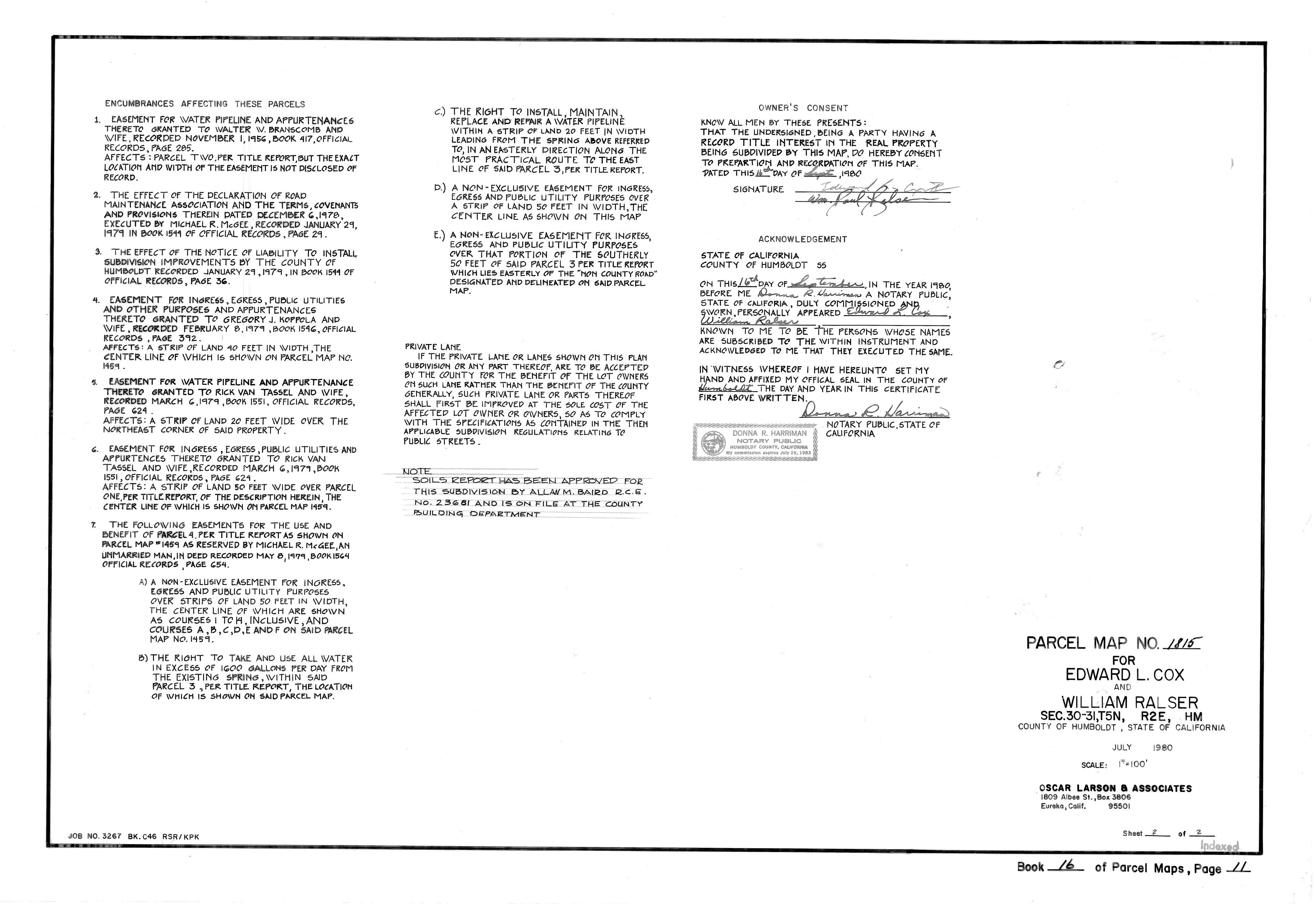 Book 16 Page 11 of Map Type PM