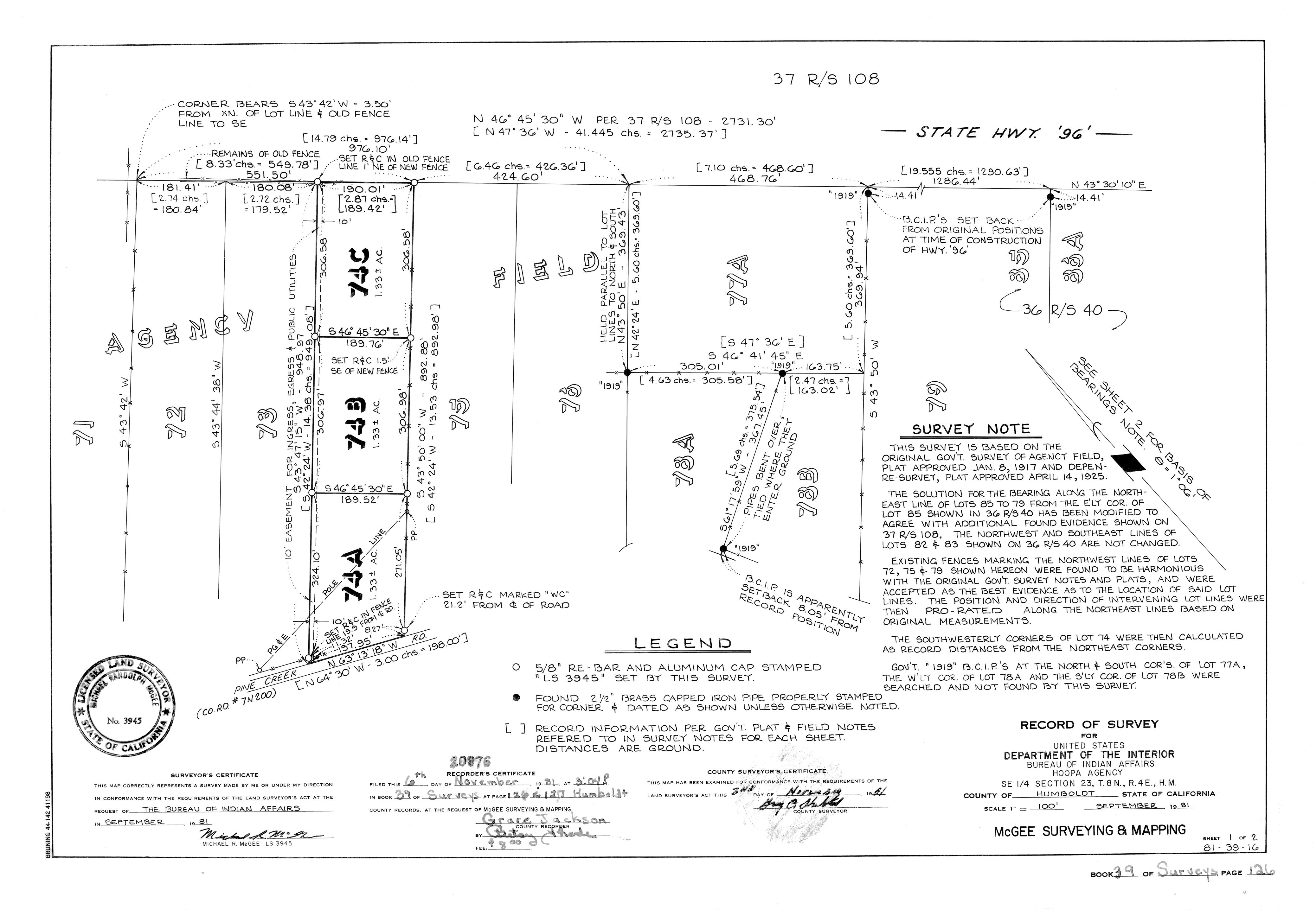 Book 39 Page 126 of Map Type RS