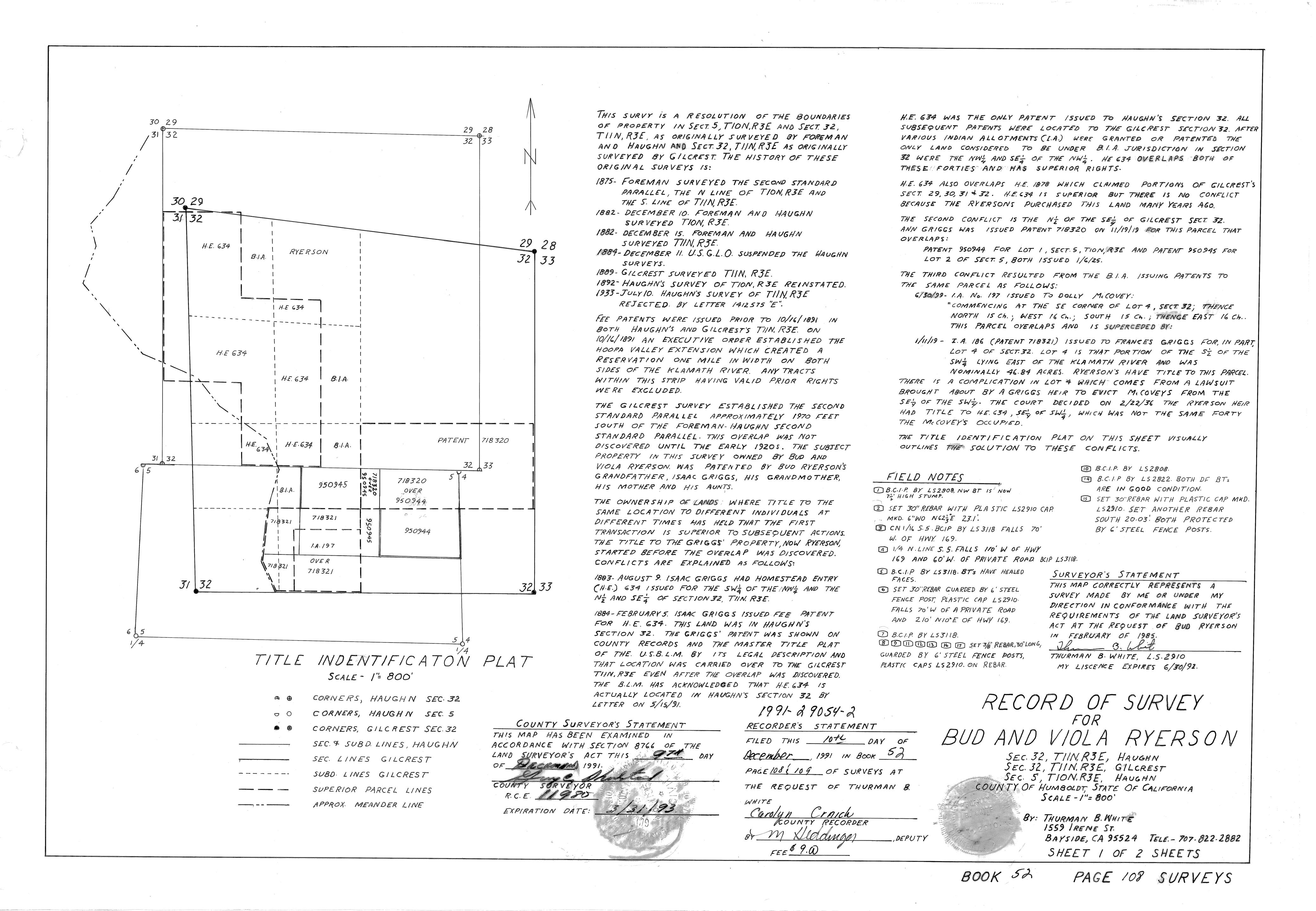 Book 52 Page 108 of Map Type RS